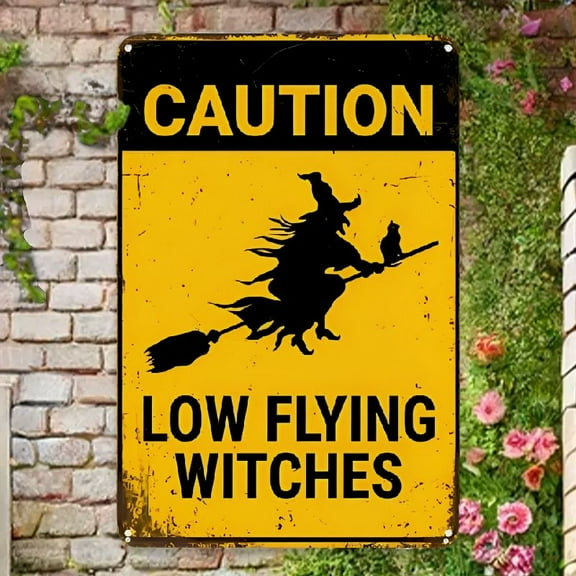 Charming Vintage-Style 'Low Flying Witch' Metal Sign - Perfect for Home, Bedroom, Garage & Garden Decor, 8x12 Inches, Room Decor, for Halloween