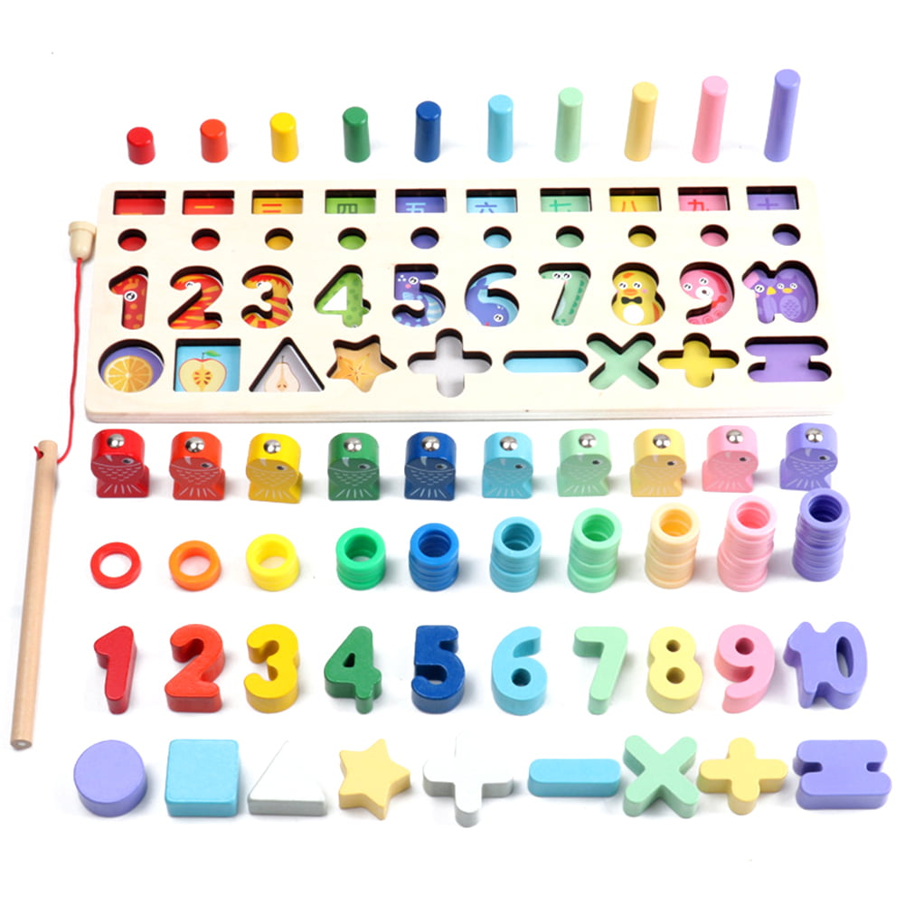 Anniston Kids Toys 4 in 1 Puzzle Stacking Board Color Shape Matching Education Kids Fishing Toy Puzzles & Magic Cubes Perfect Fun Time Play Activity Gift for Boys Girls