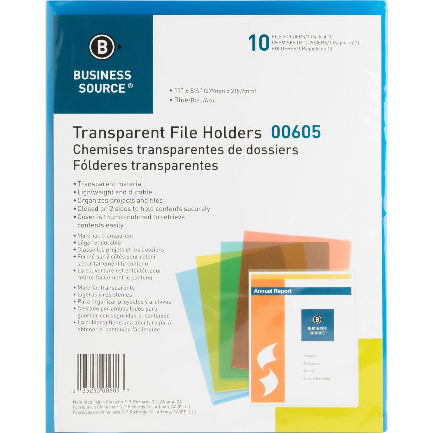 Business Source Letter File Sleeve - 8 1/2" X 11" - 20 Sheet Capacity - Polypropylene - Blue - 50 / Box