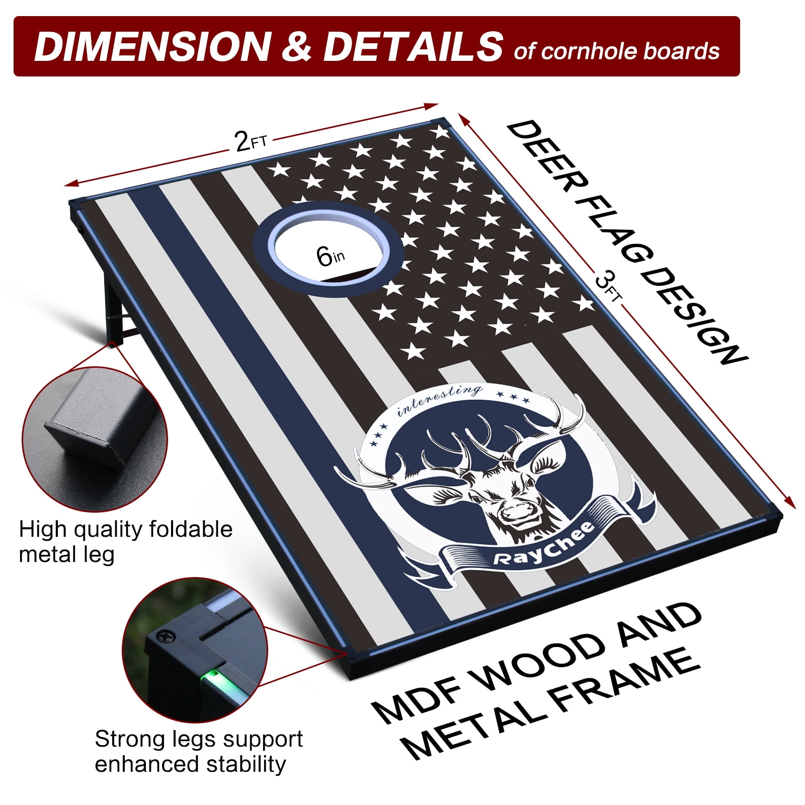 RayChee Cornhole Set with 8 Bean Bags and Carrying Case Outdoor Game Toss Board for Adults Outside Activities