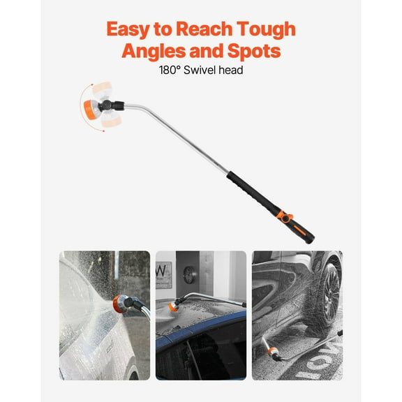 Extended Reach 36" Garden Hose Wand, Heavy Duty with 8 Spray Functions & Swivel