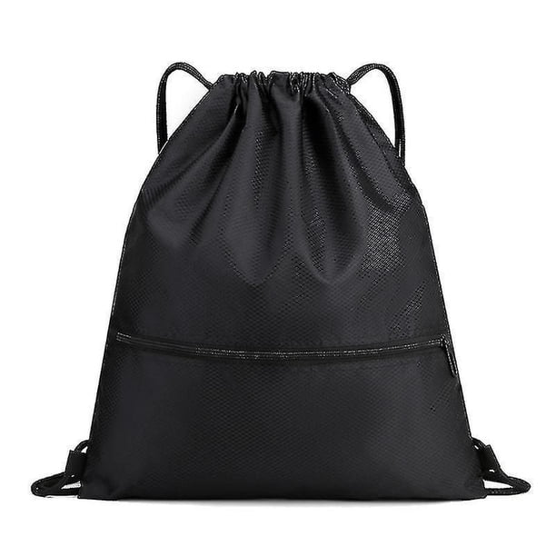 Unisex Dragskoväska Sport Gym Dagväska Simning Skolryggsäck Strand Rese Shoppingväska Svart Stor Black Large