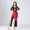 thumbnail image 3 of Chiffon Belly Dance Waist Chain Hip Scarf Women Tassels Sequins Belt Costume Red, 3 of 8