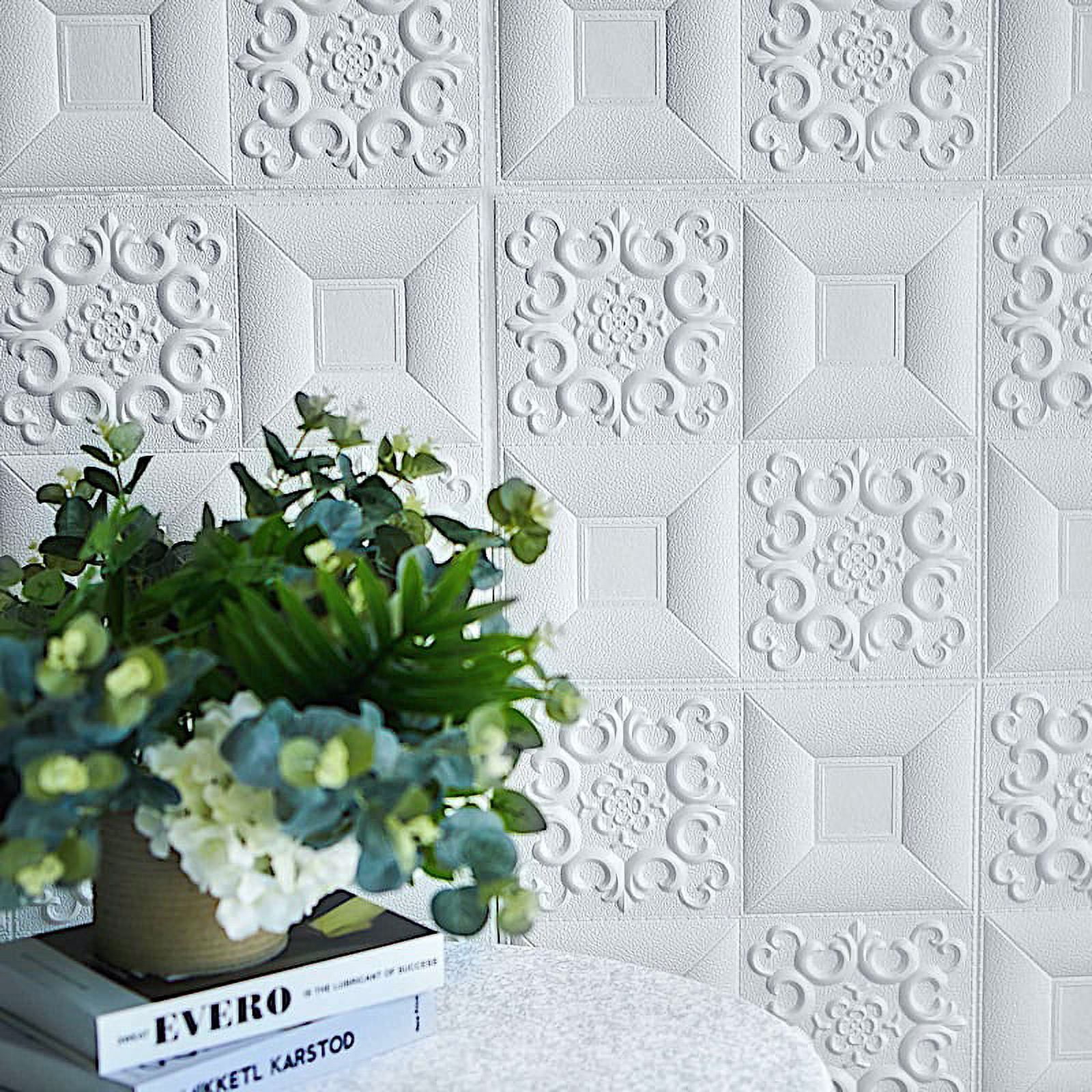 BalsaCircle 10 Pieces 28" White" Self Adhesive French Country Style Foam Wall Panels Backdrop