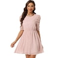 thumbnail image 1 of Disfraz de navidad Allegra K Vestido corto mujer mangas fruncidas estrellas metálicas doradas Rosa L, 1 of 6