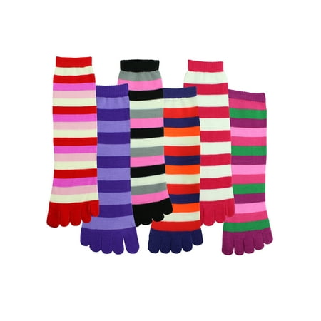 - Bright Multicolor Striped Knit 6-Pack Womens Toe Socks