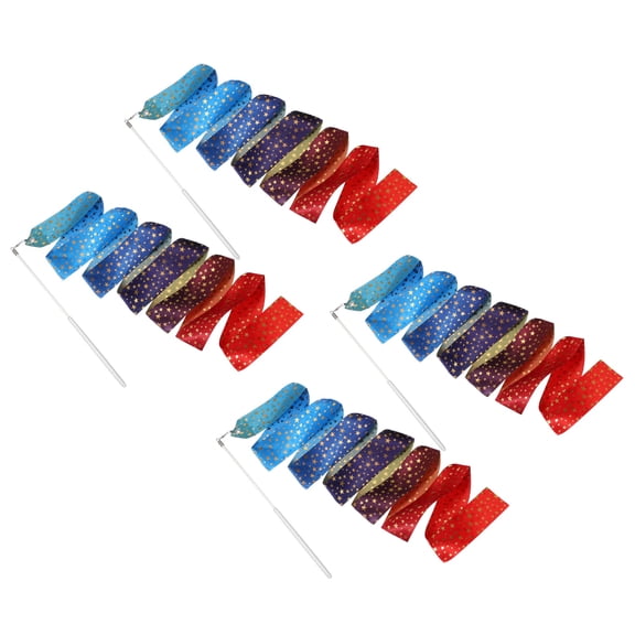 Uxcell 4 Pcs Dance Ribbons, 78.7 Inch Sparkly Star Gymnastics Ribbon Streamers with White Wand for Gymnastics Artistic, Gradient