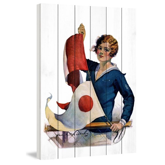 "Flag Raising" Painting Print on White Wood