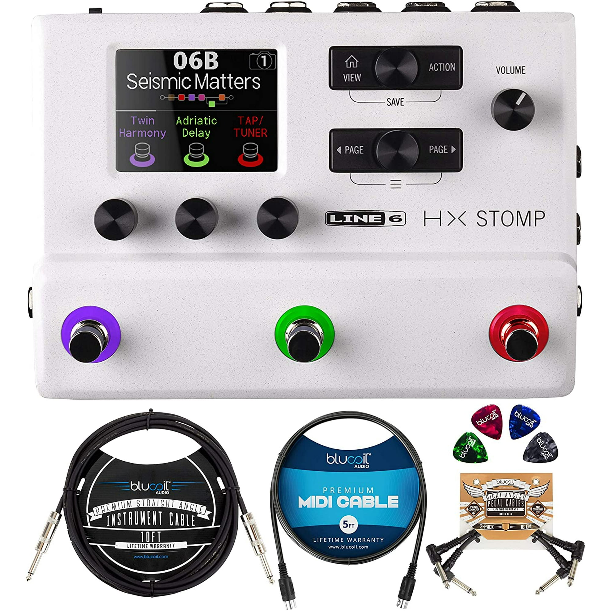 Line6 HX Stomp Multi-Effects Pedal, White with Blucoil Instrument