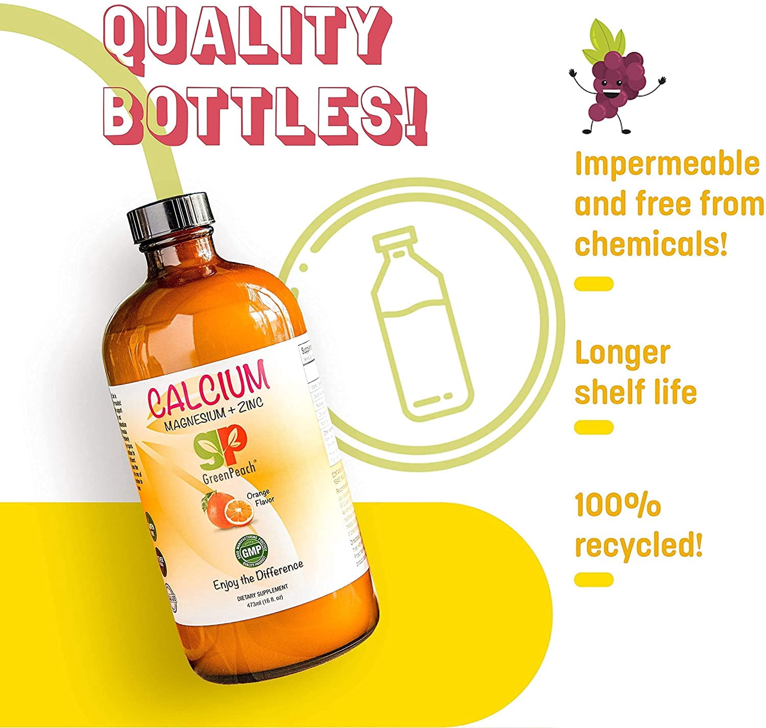 GreenPeach Calcium Magnesium + Zinc, Orange, 16 fl oz (473 ml)