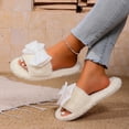 thumbnail image 5 of Women Fluffy Faux Fur Glitter Bow Square Open Toe Slide Slippers White 5.5-6, 5 of 9