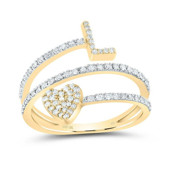 14K Yellow Gold Diamond Women's Block Letter L Initial & Heart Wrap Ring 3/8 CT