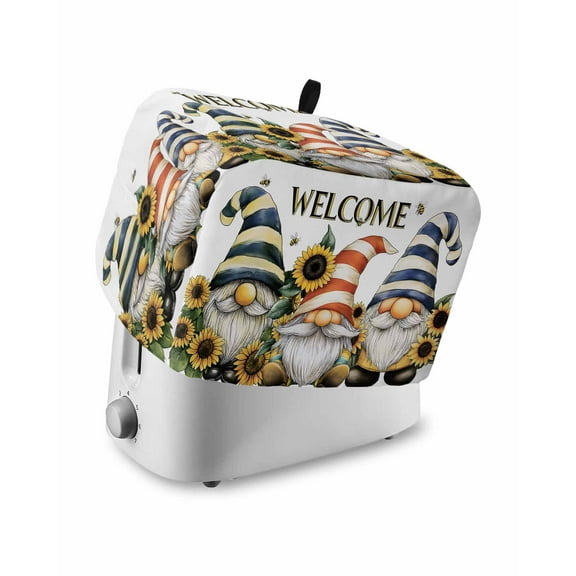 Fsddascl Sunflower Gnomes Toaster Cover 4 Slice, Large Kitchen Appliance Covers, Yellow Summer Botanical Striped Bee Toaster Oven Cover with Loop, Bread Machine Cover Polyester Dust Cover Protection