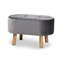 Baxton Studio Simone Mid-Century Modern Grey Velvet Fabric Upholstered Wood Ottoman