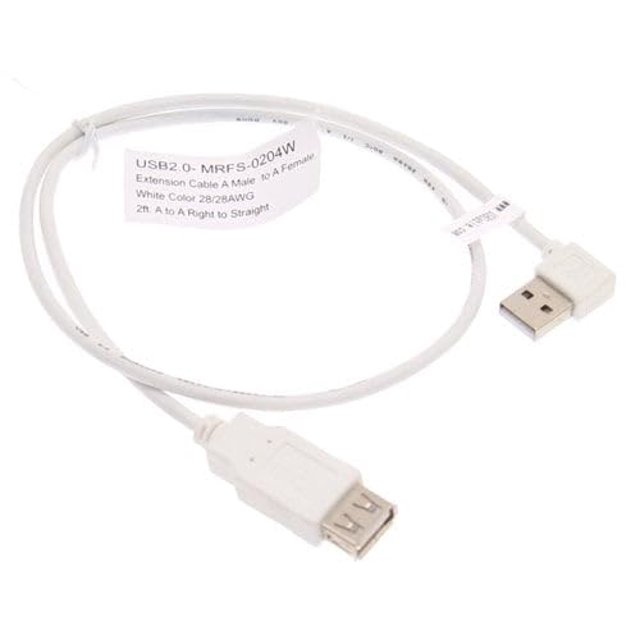 USBGear 2 pies. Cable de extensión USB 2.0 blanco A macho en ángulo recto a A hembra