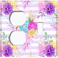 thumbnail image 4 of Metal Light Switch Plate Cover Floral Pastel Teal Striped Pattern FLW010, 4 of 13