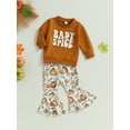 thumbnail image 3 of Honganda Kid Girls Pants Set, Letters Print Sweatshirt with Pumpkin Flower Flare Pants Halloween Clothes, 3 of 8