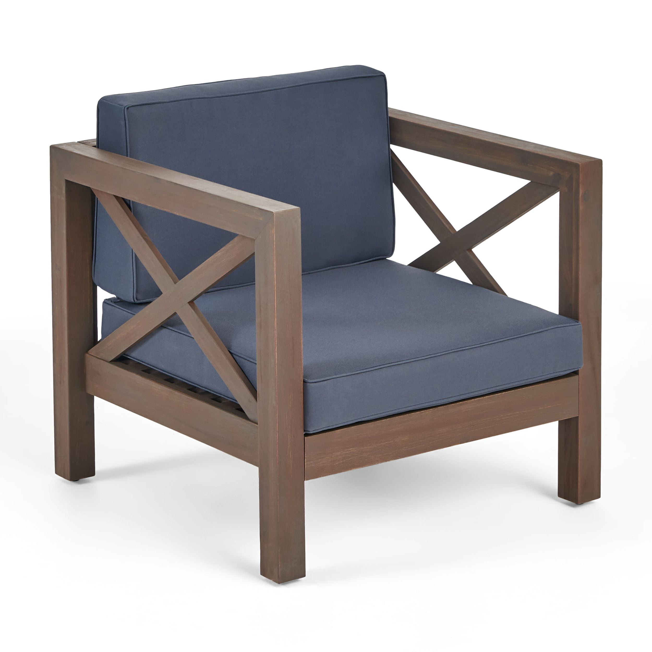 Outdoor Single Leisure Seat Chair, Acacia Wood Frame Relaxing Seat for Patio Garden, Dark Gray