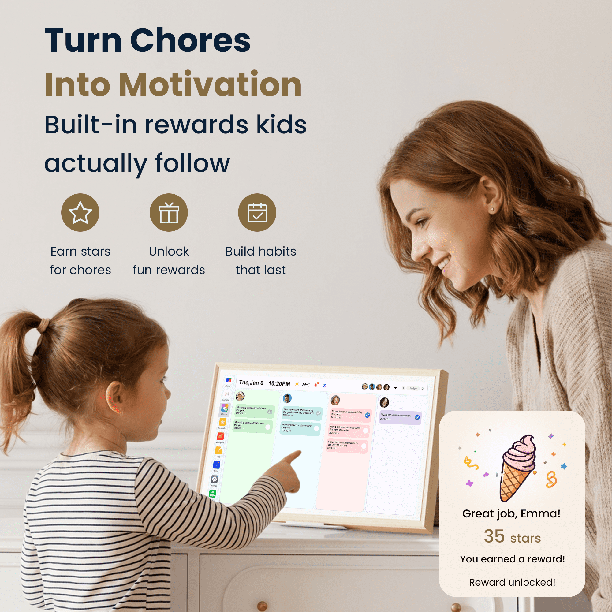Winnovo 15.6-inch Smart Digital Wall Calendar, Touchscreen Family Planner with Wifi, No Subscription, Wood Frame