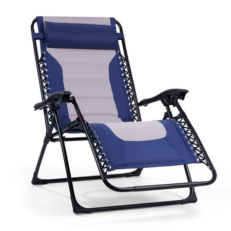 Backyard Expressions Deluxe XL Padded Recliner Chair – Ergonomic Anti-Gravity Lounger with Folding Design, Side Tray, and Adjustable Headrest