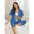 thumbnail image 4 of EA'S SECRET Women's Pajama Sets 100% Cotton Pajamas for Women Summer Button Up Sleepwear Short Sleeve Loungewear Capri Ladies Pyjamas(Azure,L), 4 of 8
