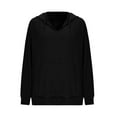 thumbnail image 5 of Women's Solid Color Ribbed Knit Hooded Trendy Sweatshirts V-Neck Long Sleeve Casual Hoodies with Kangaroo Pocket (S, Black), 5 of 9