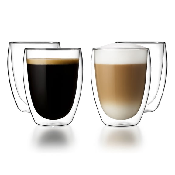 LEMONSODA Double Wall Glass Coffee Mugs Cups (12 fl. oz. / 350ml) Espresso or Tea Glasses, Insulated Drinking Glasses | Hot and Cold Beverages | Pack of 4