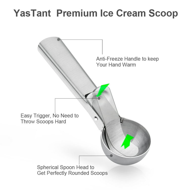  Tyzine Solid Stainless Steel Ice Cream Scoop, Fruits Scoop,  with Trigger, Stainless Steel,Easy to Use,Convenient, Fast and  Durable.Perfect for Frozen Yogurt, Gelatos, Sundaes: Home & Kitchen