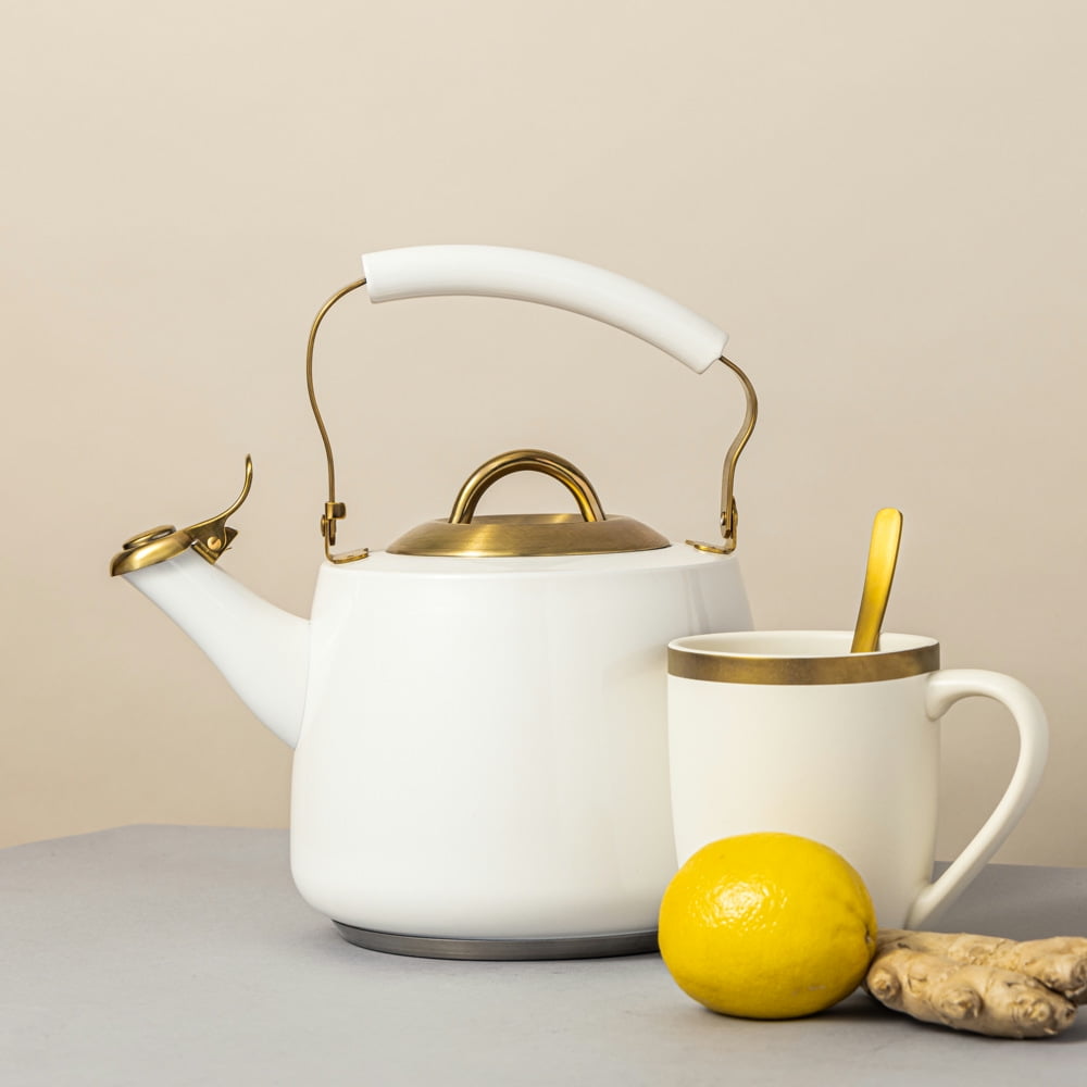 Thyme & Table 1.8L Stainless Steel Stovetop Tea Kettle - White & Gold