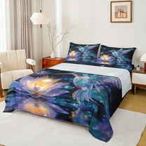 Manfei Dreamy Glitter Hummingbird Twin Sheet Sets, Bling Lotus Twin Fitted Sheet, Stars Starry Sky Flat Sheet, Lightweight Room Decor, 3 Pieces