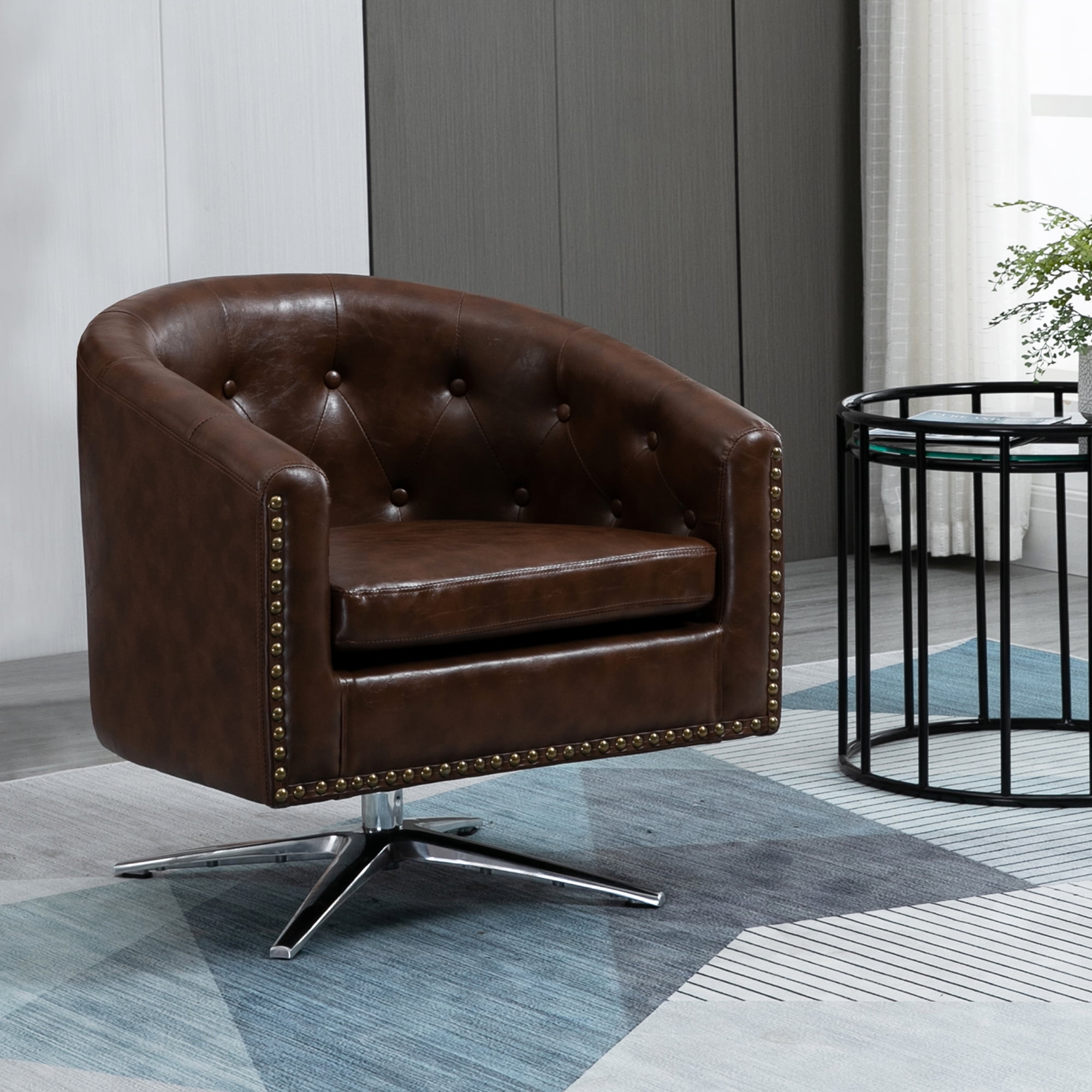 AVAWING Swivel Accent Chair, Leather Club Chair Adult MidCentury
