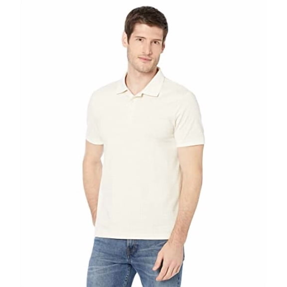 Calvin Klein Short Sleeve Smooth Cotton Grid Print Polo Tofu Ivory Size XL