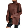 thumbnail image 1 of EYIIYE Chandail d'Automne Hiver pour Femmes à Manches Longues Col Roulé Tricoté chandail Couleur Unie Ourlet Fendu Long Tricoté Ample Décontracté Confortable, 1 of 8