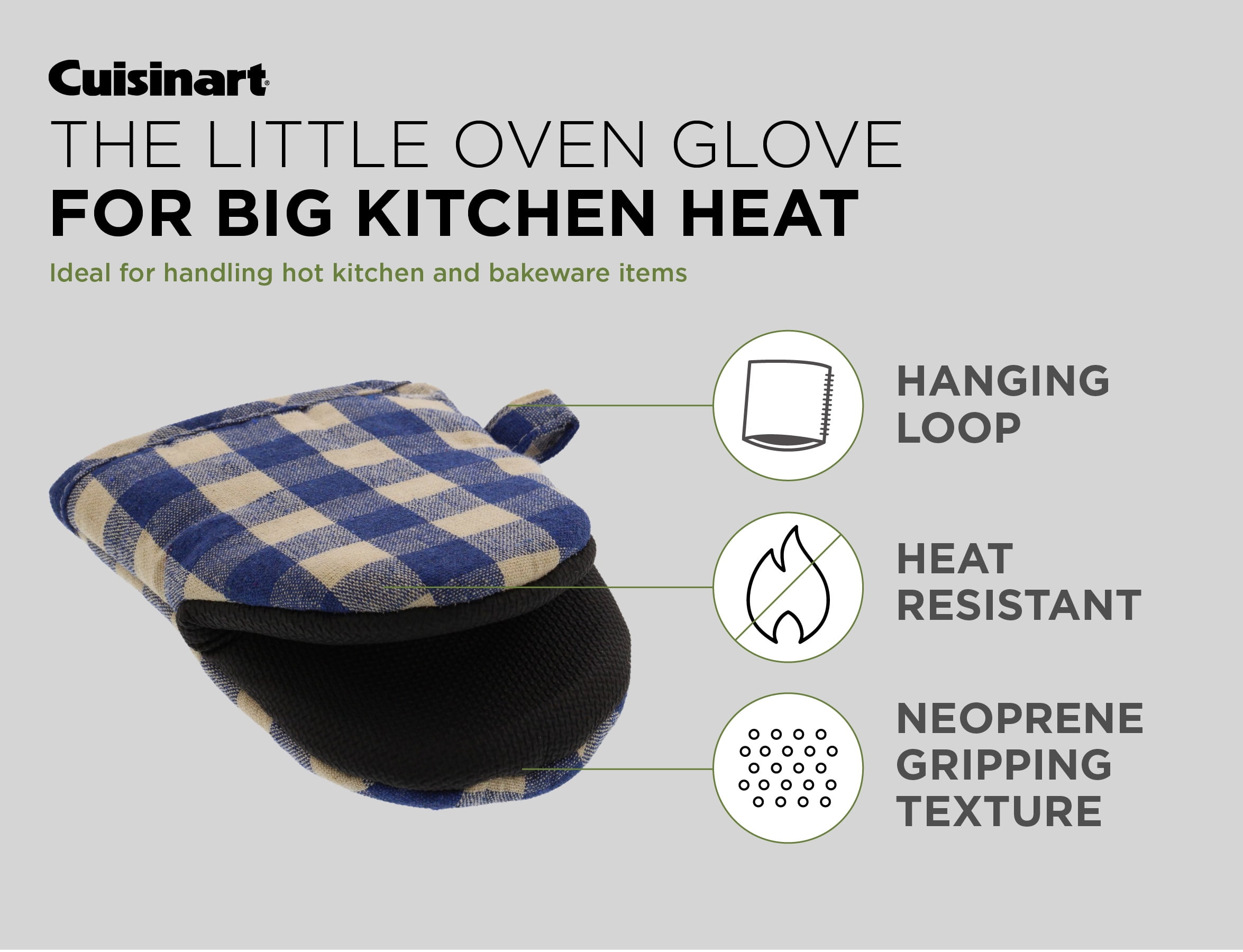 Cuisinart - High-Rise Gray & White Dot & Dash Pattern Mini Oven Mitt, 2-Pack