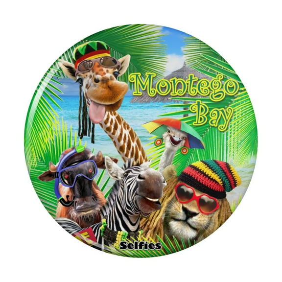 Montego Bay Jamaica Giraffe Zebra Lion Pinback Button Pin