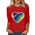 thumbnail image 1 of Mujeres Tres Cuartos de Manga Tops Suelto Ajuste Impreso Cuello Redondo Casual Blusa Camiseta Verano, 1 of 5