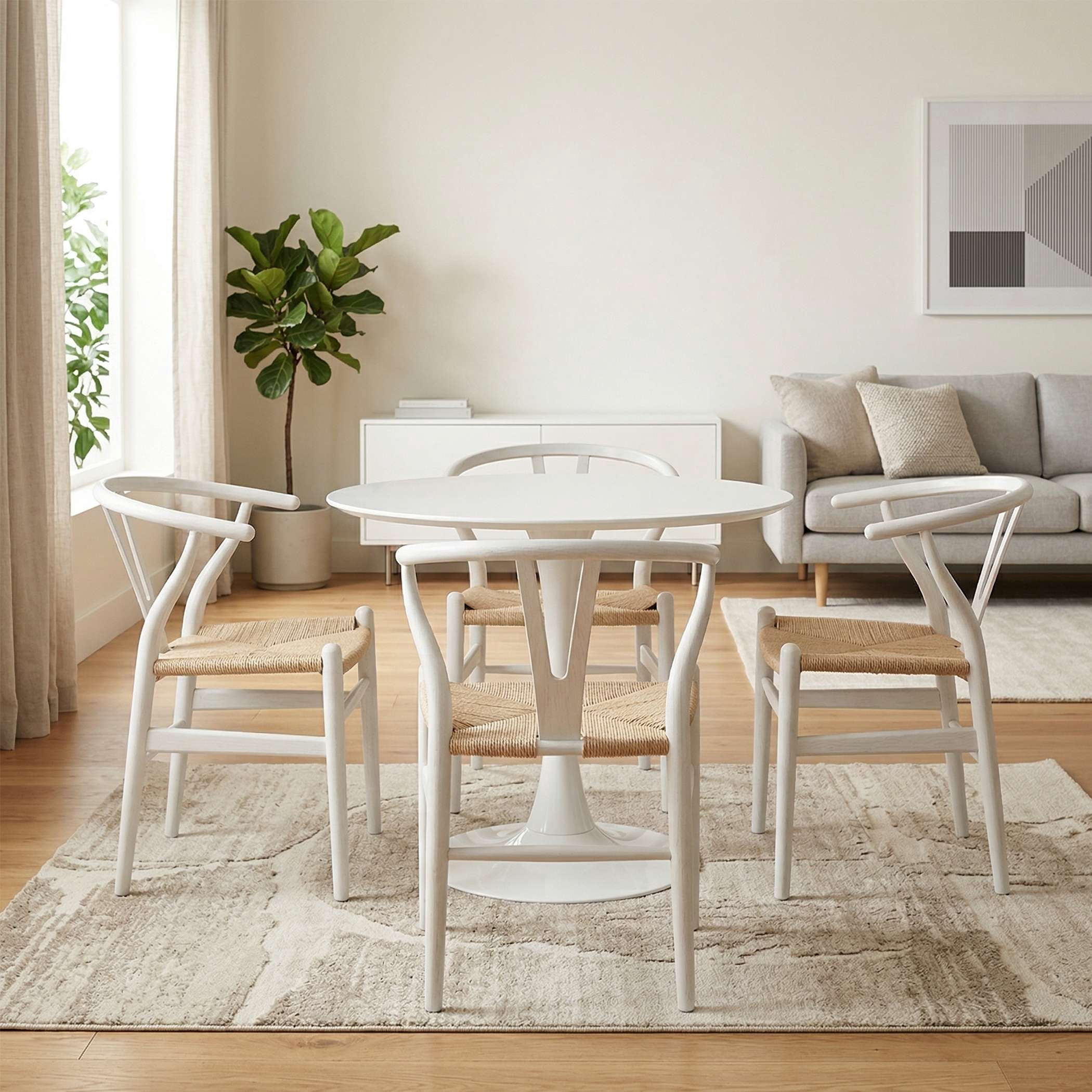 32" Round Wood Dining Table, Mid Century Modern Tulip Table for Living Room Kitchen, White
