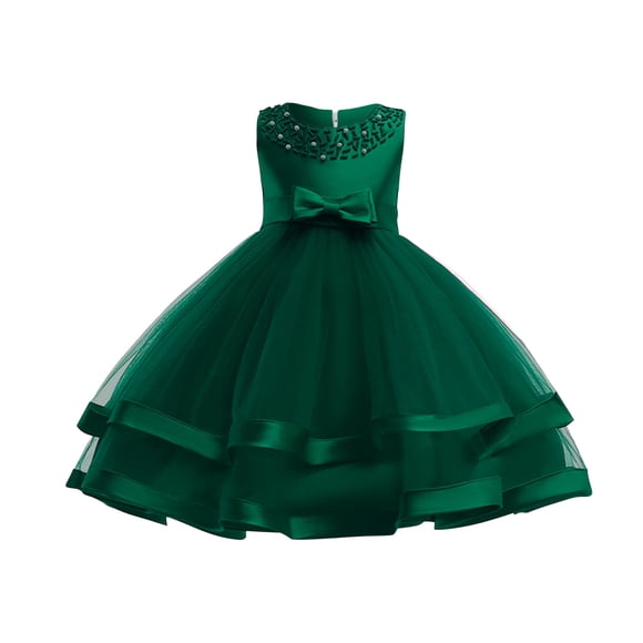 NiSHUIHAN Toddler Girls Sleeveless Embroidery Princess Pageant Dresses Kids Wedding Bridesmaid Formal Ruffles Dresses Bowknot Birthday Party Flowers Gown Dress Green 4-5 Years