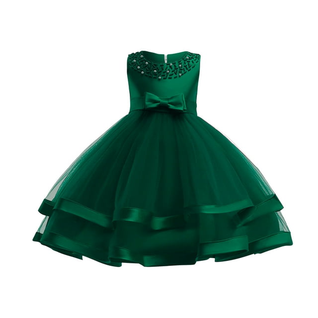 Robes de Fête pour Filles Robes pour Tout-Petites Filles Couleur Unie Tulle Perlé Nœud Papillon Robe de Fleurs d'Anniversaire Robes pour Enfants Robes d'Anniversaire pour Filles Robes pour Petites Filles Robes pour Tout-Petites Filles