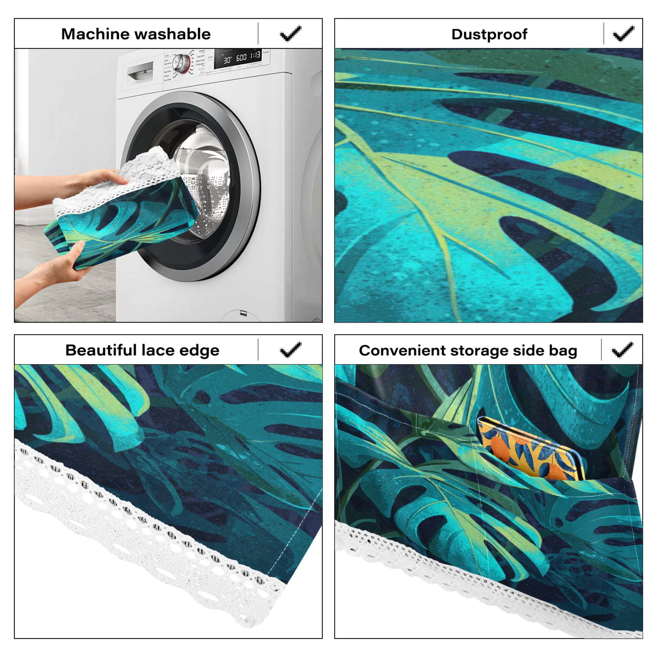 Wobogo Monstera Deliciosa Washing Machine Cover Dustproof Washer Dryer Cover Waterproof Laundry Room Decorative Protector