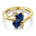 thumbnail image 3 of Gem Stone King 18K Yellow Gold Plated Silver Blue Created Sapphire and White Moissanite Ring for Women (1.63 Cttw, Heart Shape 6MM, Gemstone September Birthstone, Available in Size 5, 6, 7, 8, 9), 3 of 6