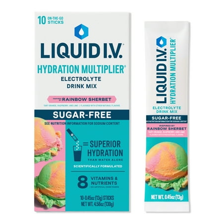 LIQUID I.V. Hydration Multiplier Electrolyte Drink Mix Sugar Free Rainbow Sherbet 10 ct