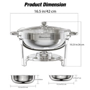 WARMOUNTS Round Chafing Dish Buffet Set 4 Pack, 5QT Buffet Chafe Warmer Set, Polished Stainless Steel Chafing Dish for Buffet with Glass Lid & Holder for Party Events, No Finger Cuts