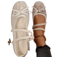 thumbnail image 2 of HTHLVMD Lace Ballet Flats, Mary Janes, Cross Strap Flats, Breathable Mesh Shoes, Women's Lace Ballet Flats Cross Strap Mesh Breathable Mary Jane Shoes Low Cut Slip-On Dress Flats, Beige 5.5, 2 of 7