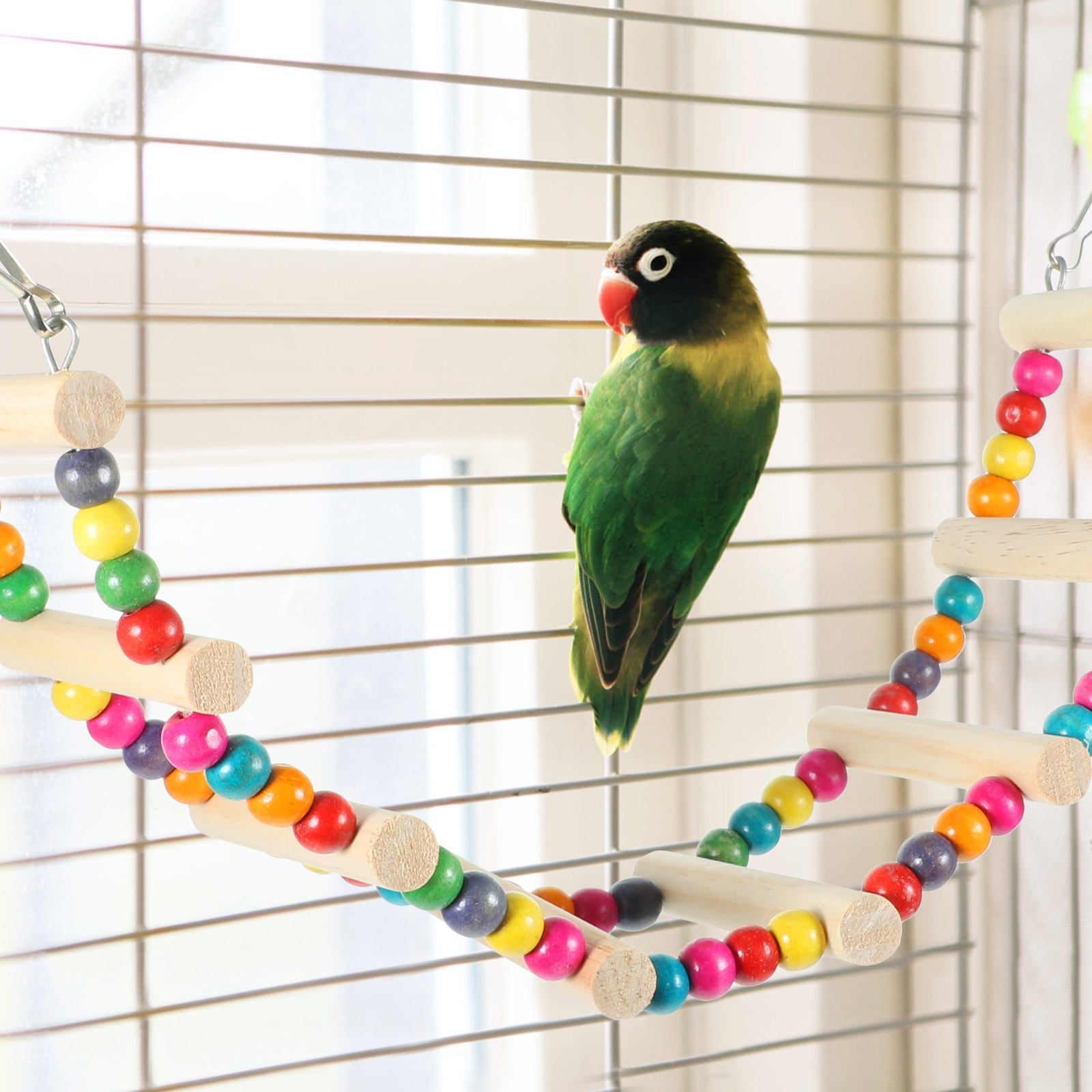 EXHUMKY Wooden Parrot Ladder with Multi Functional Design for Climbing and Chewing Assorted Colors