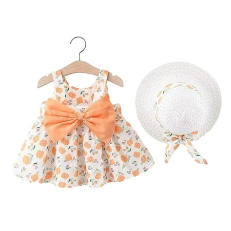 

YTDSCS Infant Baby Sleeveless Princess Dresses Girls Tutu Summer Dress with Straw Hat Big Bowknot Sundress Skirt for 6 Months-3 Years