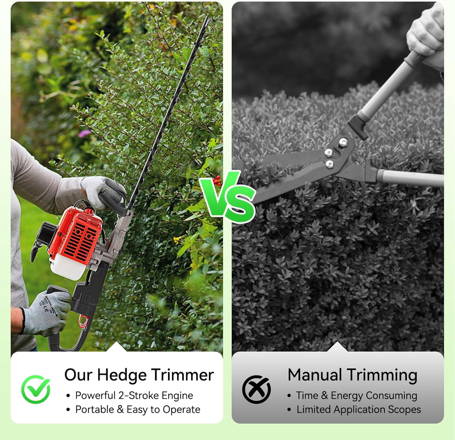 22.5cc 2-Stroke Gas Powered Dual Sided Hedge Trimmer with Rotating Handle, Garden Tool to Trim Shrubs, Bushes, and More, Lightweight for Gardener Professional Landscaper Home User