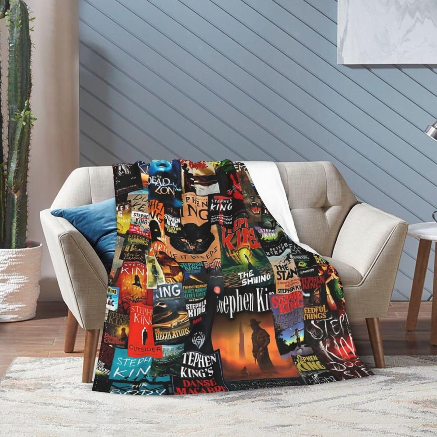 Stephen King Books Collection Flannel Blanket - Lightweight Cozy Throw 50x40 Inches (Tartan)