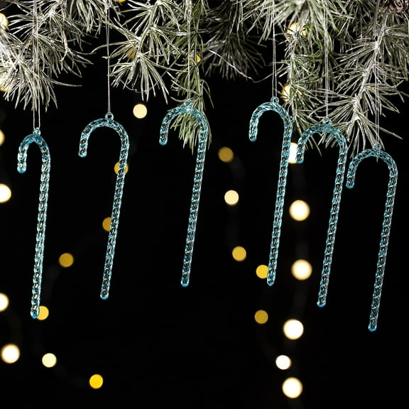 Taotanxi Glitter Candy Cane Christmas Tree Decorations Christmas Plastic Candy Cane Tree Hanging Ornament for Holiday Party Decoration Favor (Ice Blue)