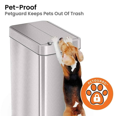 iTouchless - 13 Gallon Touchless Sensor Wings Lid Trash Can with Pet-Proof Lid and AbsorbX Odor Control, Stainless Steel Kitchen Bin - Silver